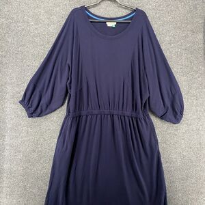 Anthropologie Dress Womens 2X Blue Round Neck Fleece Lined Side Slit Boho Hippie